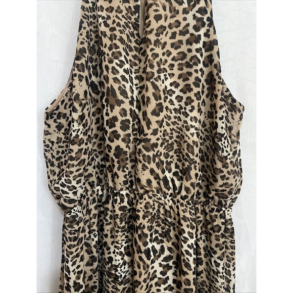 Leopard Print Large Maxi Dress in Brown Leopard Lined Long Sheer Spaghetti Strap - Picture 8 of 9
